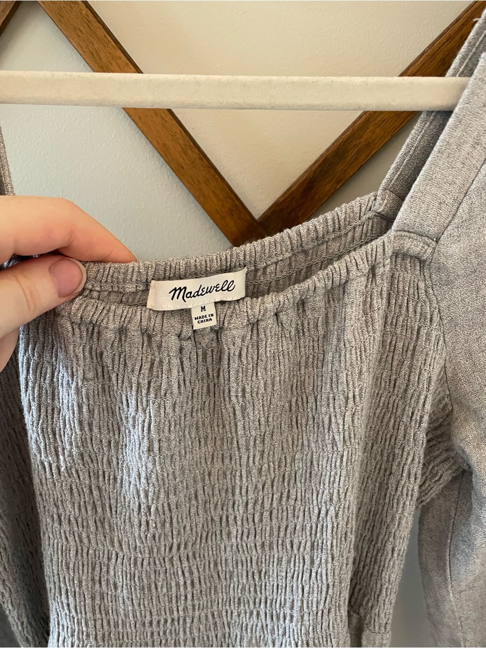 MadewellSmocked Square-Neck Midi Dress in Light Gray - Picture 2 of 3